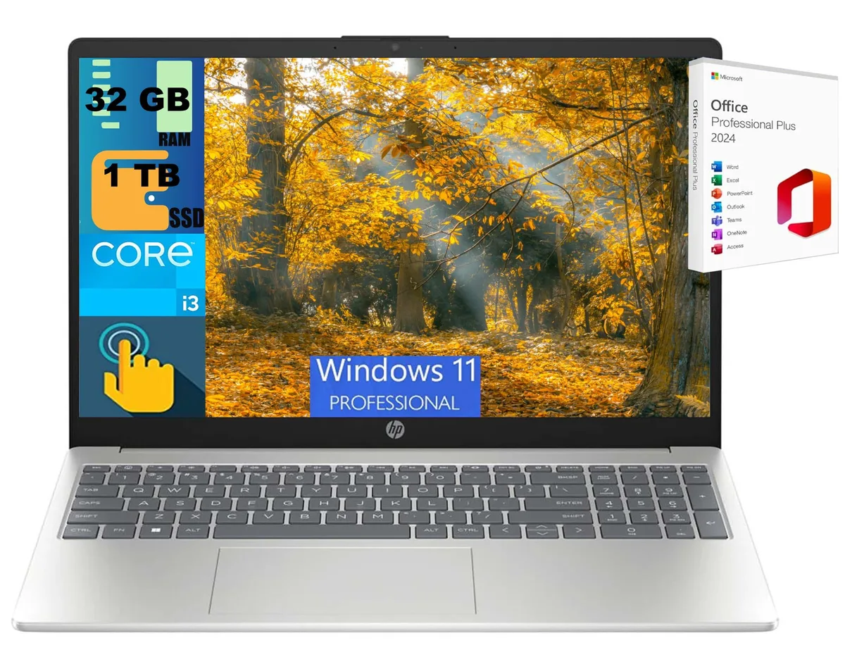 HP HP 15 Business laptop i3-1215U 32GB 1TB PCIe SSD touchscreen — product photo