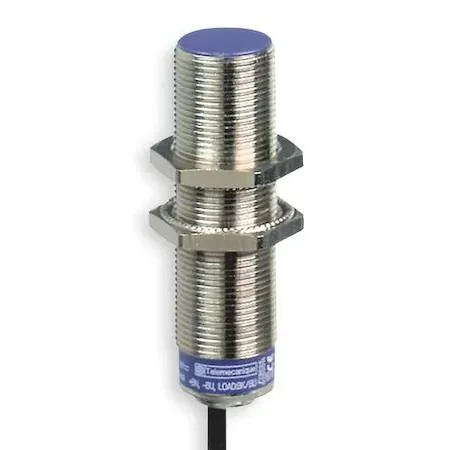 Cylindrical nickel-plated brass inductive sensor, 18 mm diameter, 41 mm long, 2 m cable