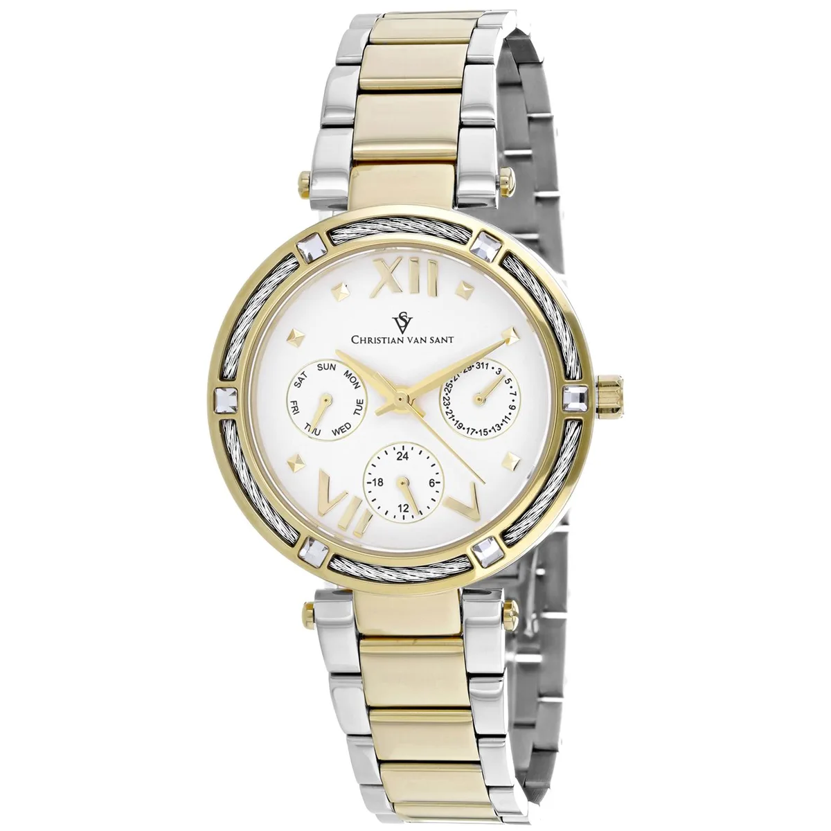 Silver stainless steel watch with white dial and metal bracelet