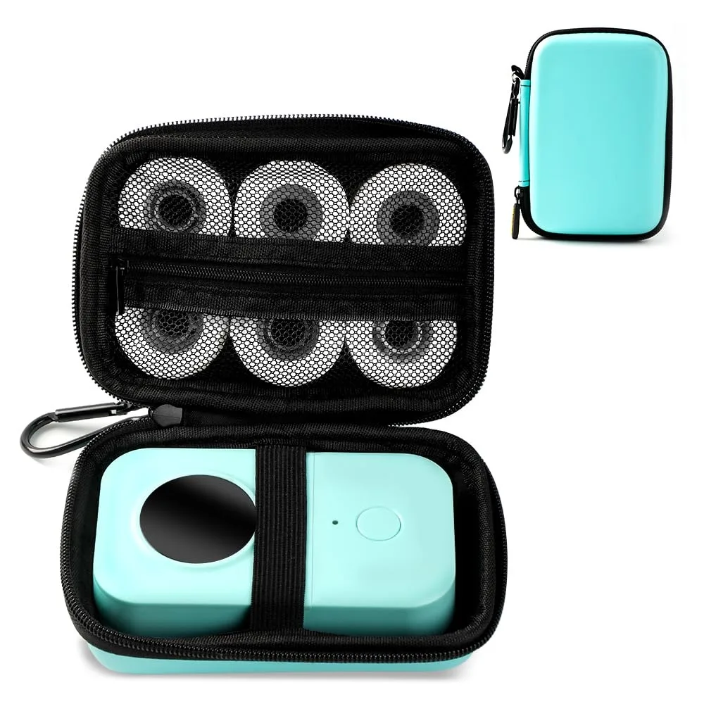 Green hard-shell case with climbing buckle, fits label maker and accessories