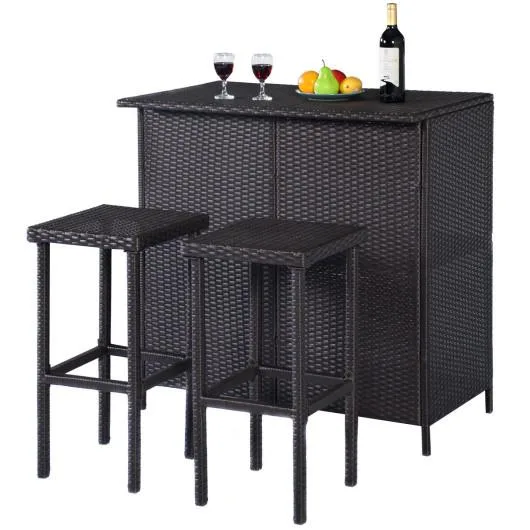 SlickBlue SlickBlue 3-Piece Rattan Bar Table &amp; 2 Stools, Mix Brown — product photo