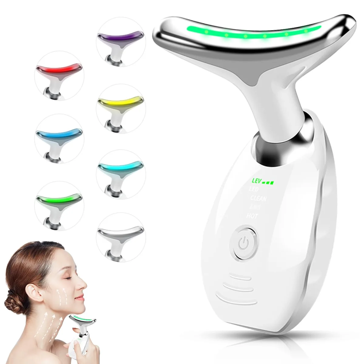 Small blue dolphin-shaped massager with curved head and LED lights