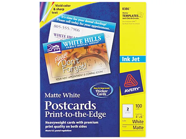 Avery Avery 8386 Inkjet Postcards 4 x 6 Two per Sheet 100 Cards — product photo