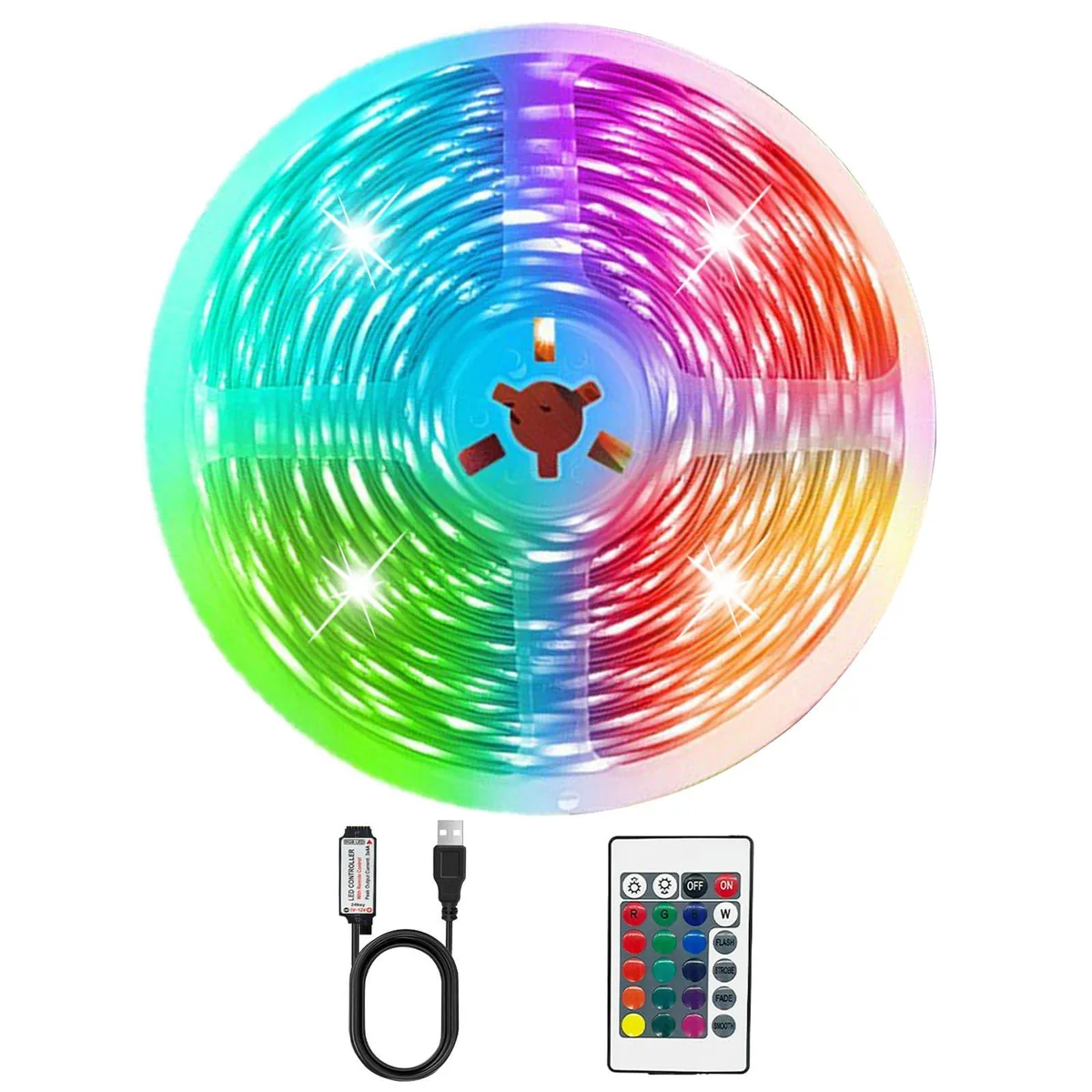 White LED strip light coil 32.8ft with USB controller and remote