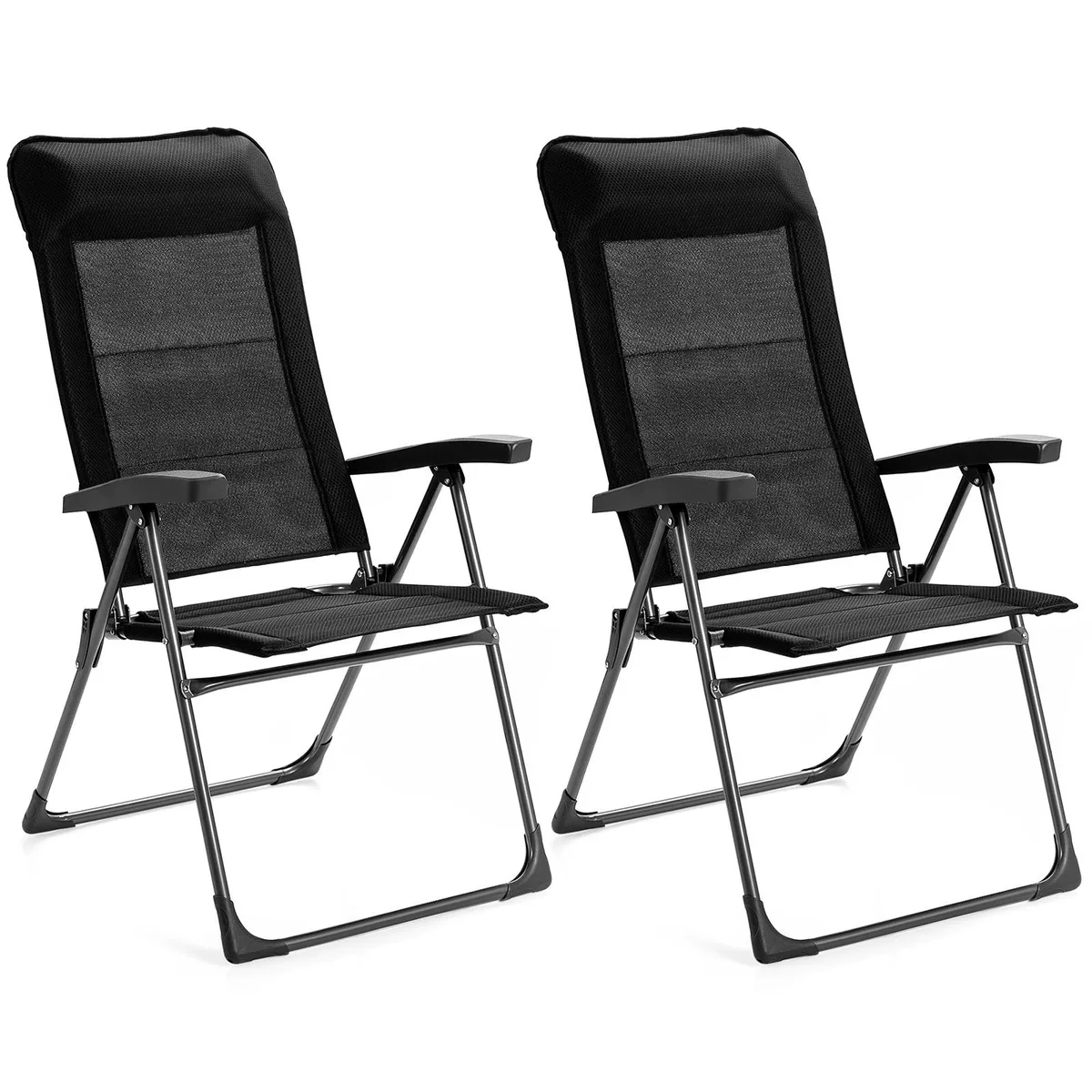 SlickBlue SlickBlue 2-Pack Folding Patio Chairs with Adjustable Headrest, 330 lbs Capacity, Black — product photo