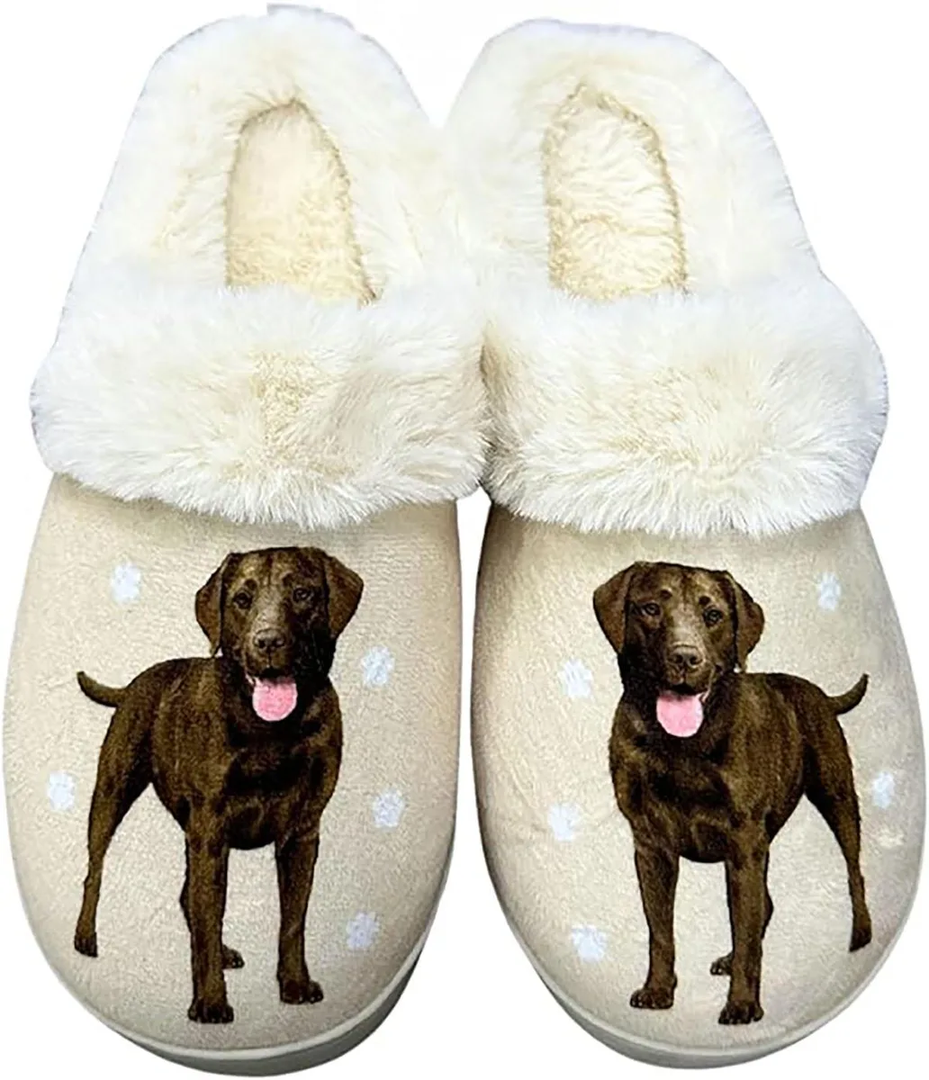 Chocolate Labrador snugg slippers with fuzzy lining and anti-slip rubber sole