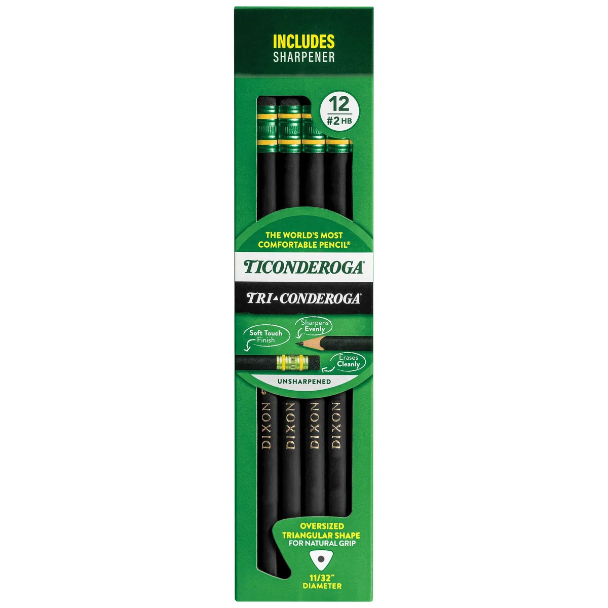 Triangular graphite pencil with black wood finish and eraser