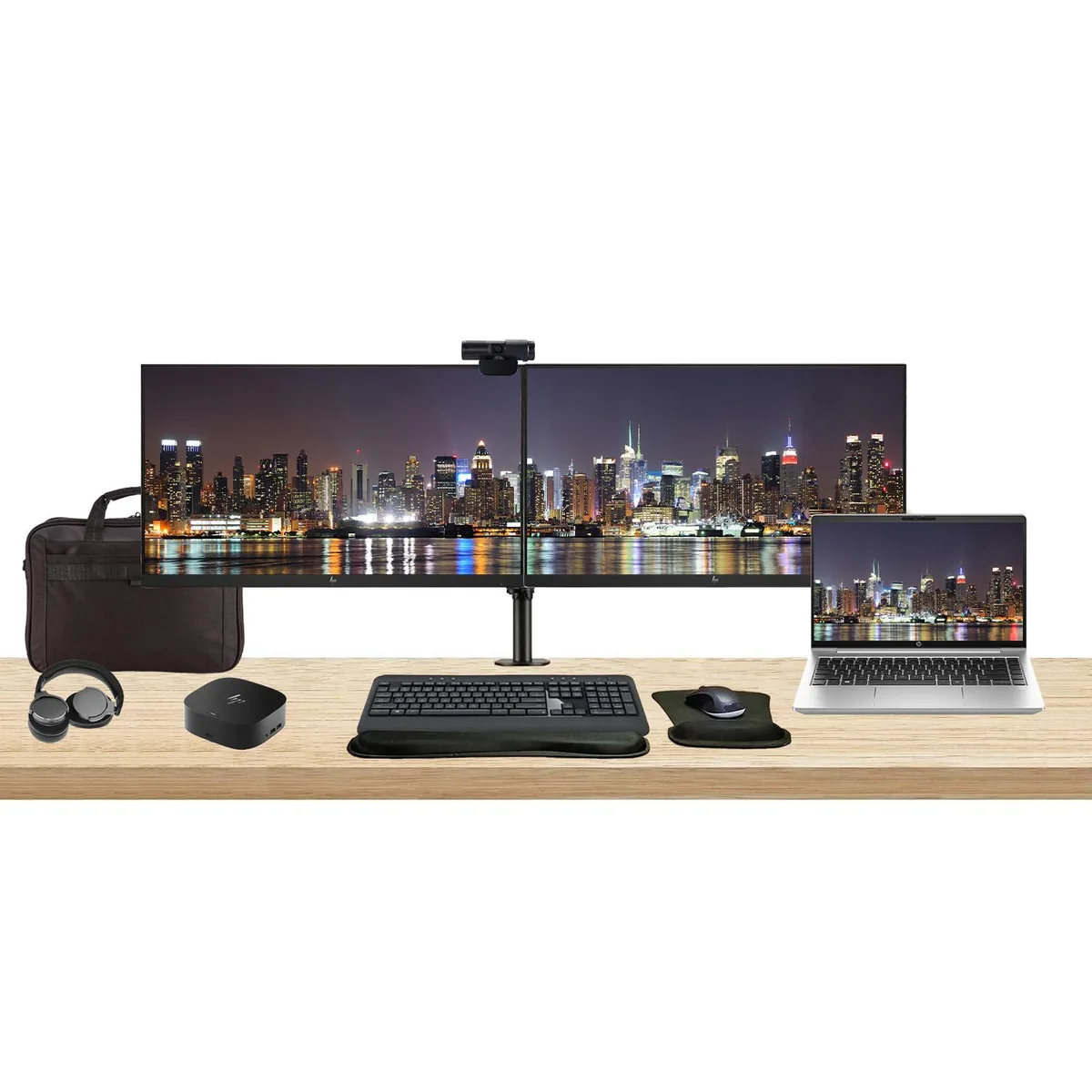 HP HP ProBook 445 G10 14" Ryzen 7 16GB 512GB Bundle Dual 24" Monitors Dock MK540 Webcam Headphones Bag — product photo