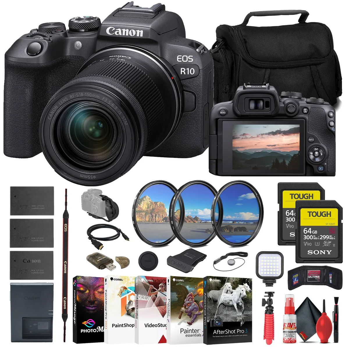 Canon Canon EOS R10 camera kit 18-150mm lens 2 x 64GB TOUGH card — product photo