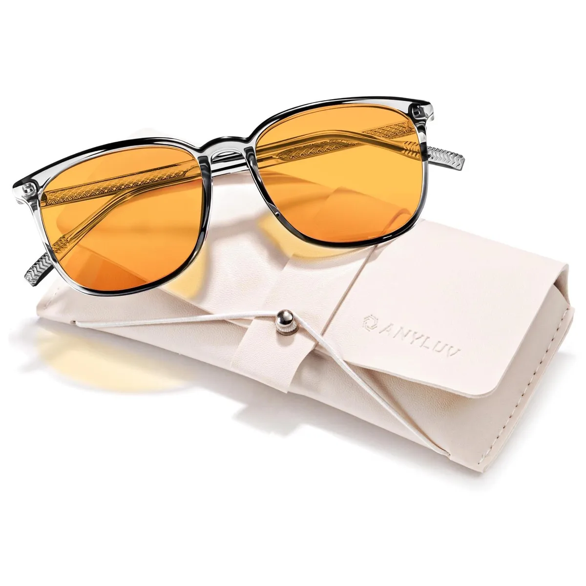 Blue square-frame glasses with clear lenses and spring hinges