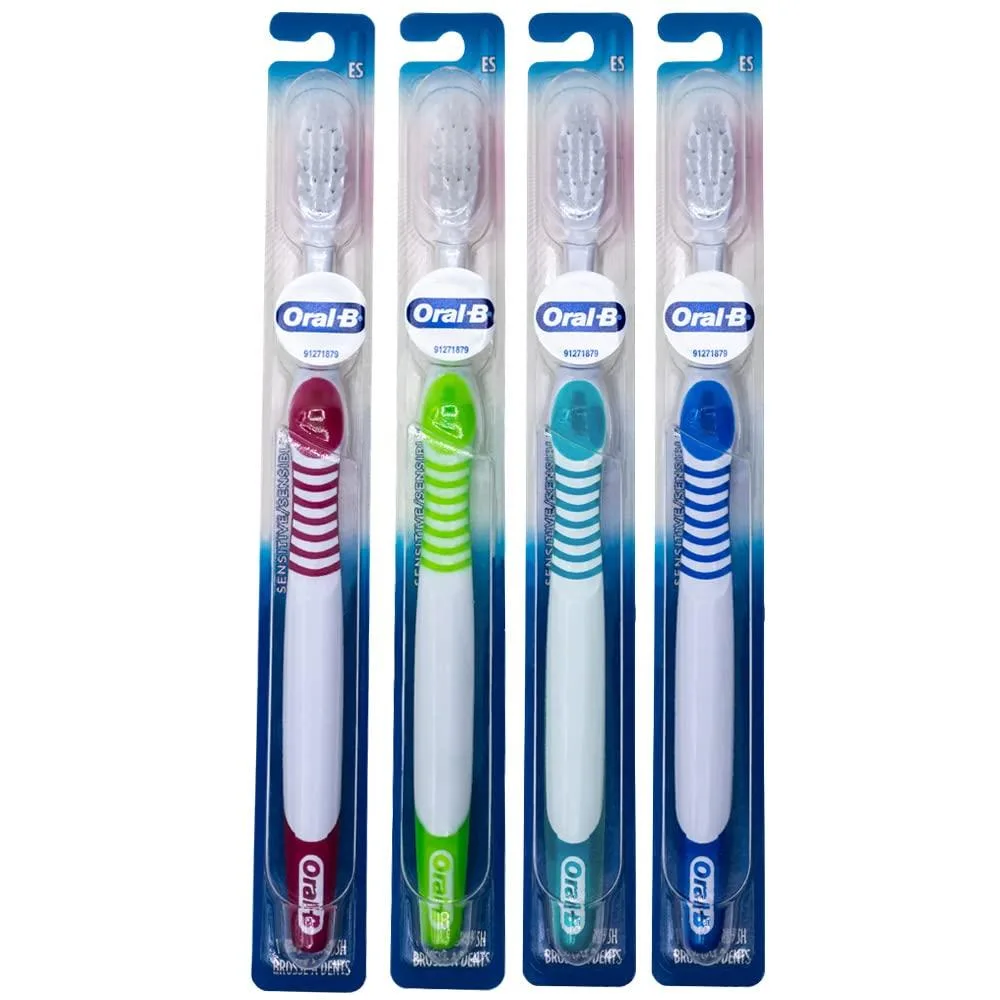 Four white electric toothbrushes with soft bristles in a pack