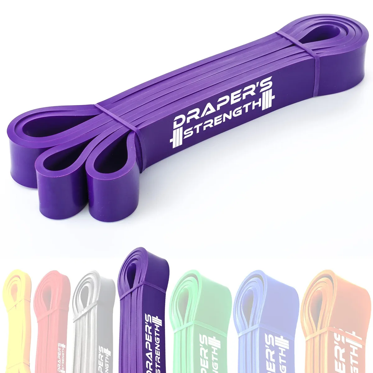 A purple continuous-loop resistance band, 41 inches long, made of natural rubber