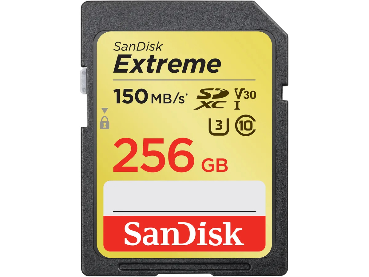 SanDisk SanDisk Extreme 256GB SDXC UHS-I U3 Class 10 V30 150MB/s memory card (SDSDXV5-256G-GNCIN) — product photo