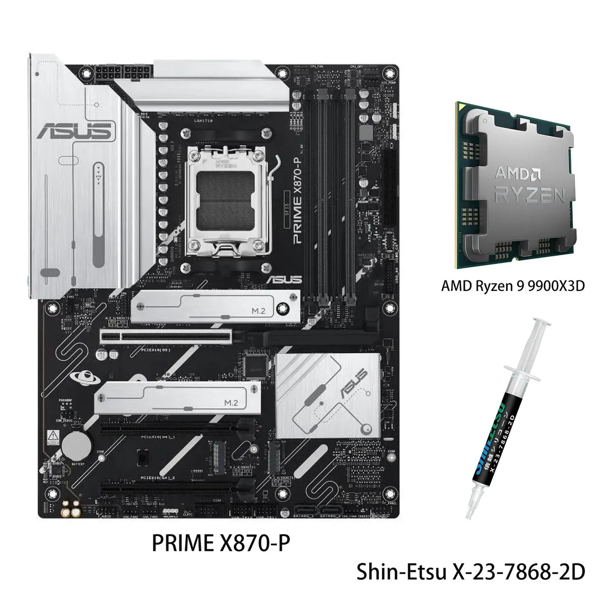 ASUS ASUS PRIME X870-P + Ryzen 9 9900X3D AMD motherboard CPU combo — product photo