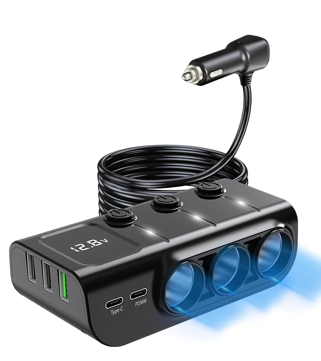  LIHAN GC01 120W 3-Socket 5-Port USB Car Charger 3.3ft — product photo