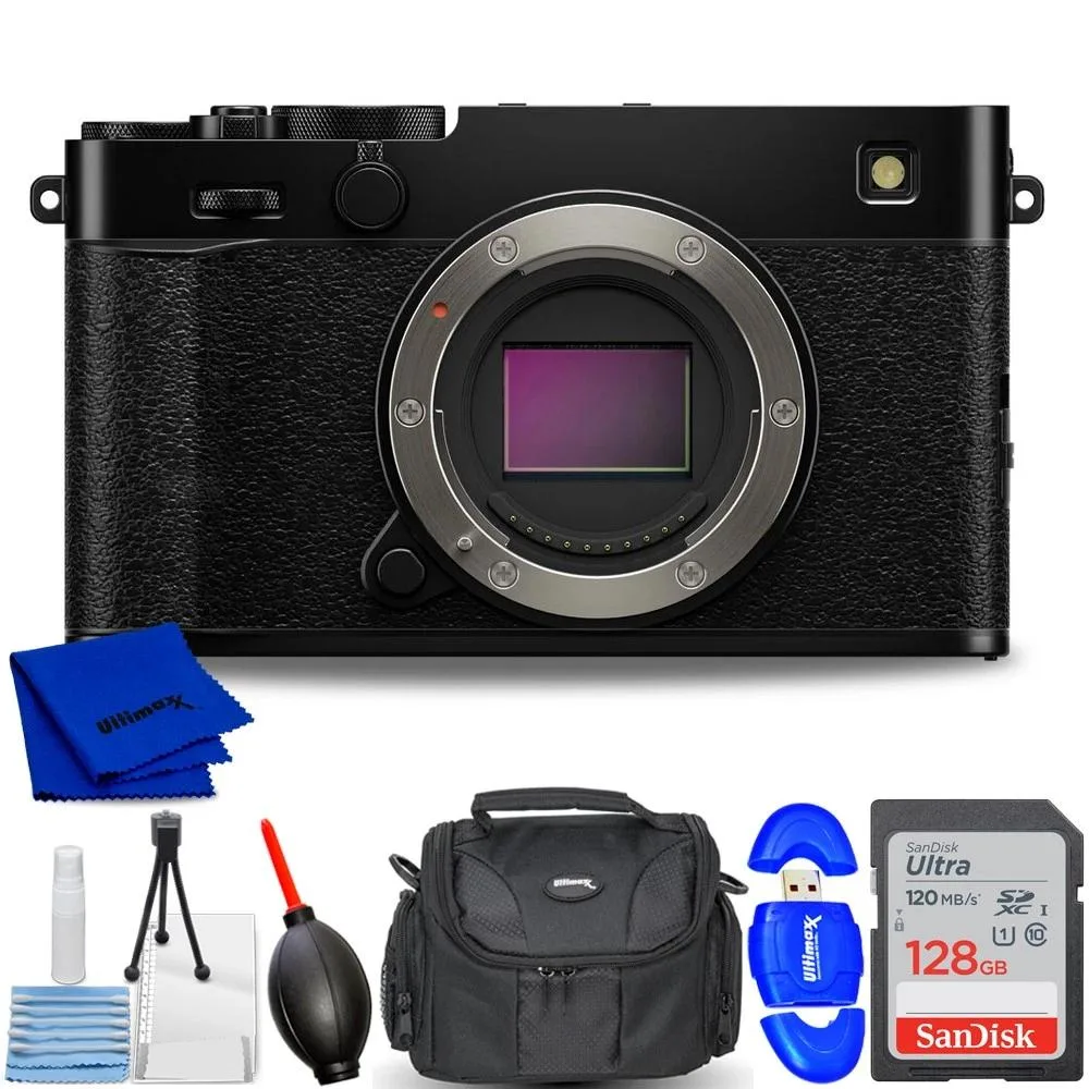 FUJIFILM FUJIFILM X-E5 40.2MP compact mirrorless camera body black 128GB 7PC accessory bundle — product photo