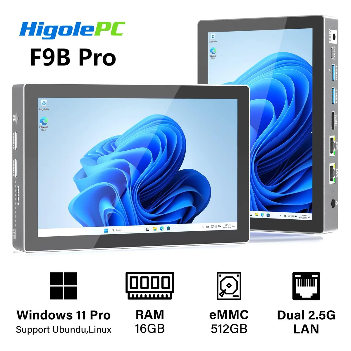Higole Higole F9B 7" Mini PC, Celeron N95, 16GB LPDDR4, 512GB, Win 11 Pro — product photo