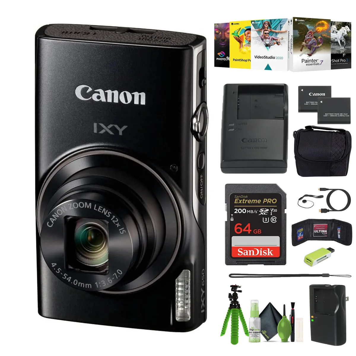 Canon Canon IXY 650 12x Zoom 20.2MP Camera Kit Black — product photo