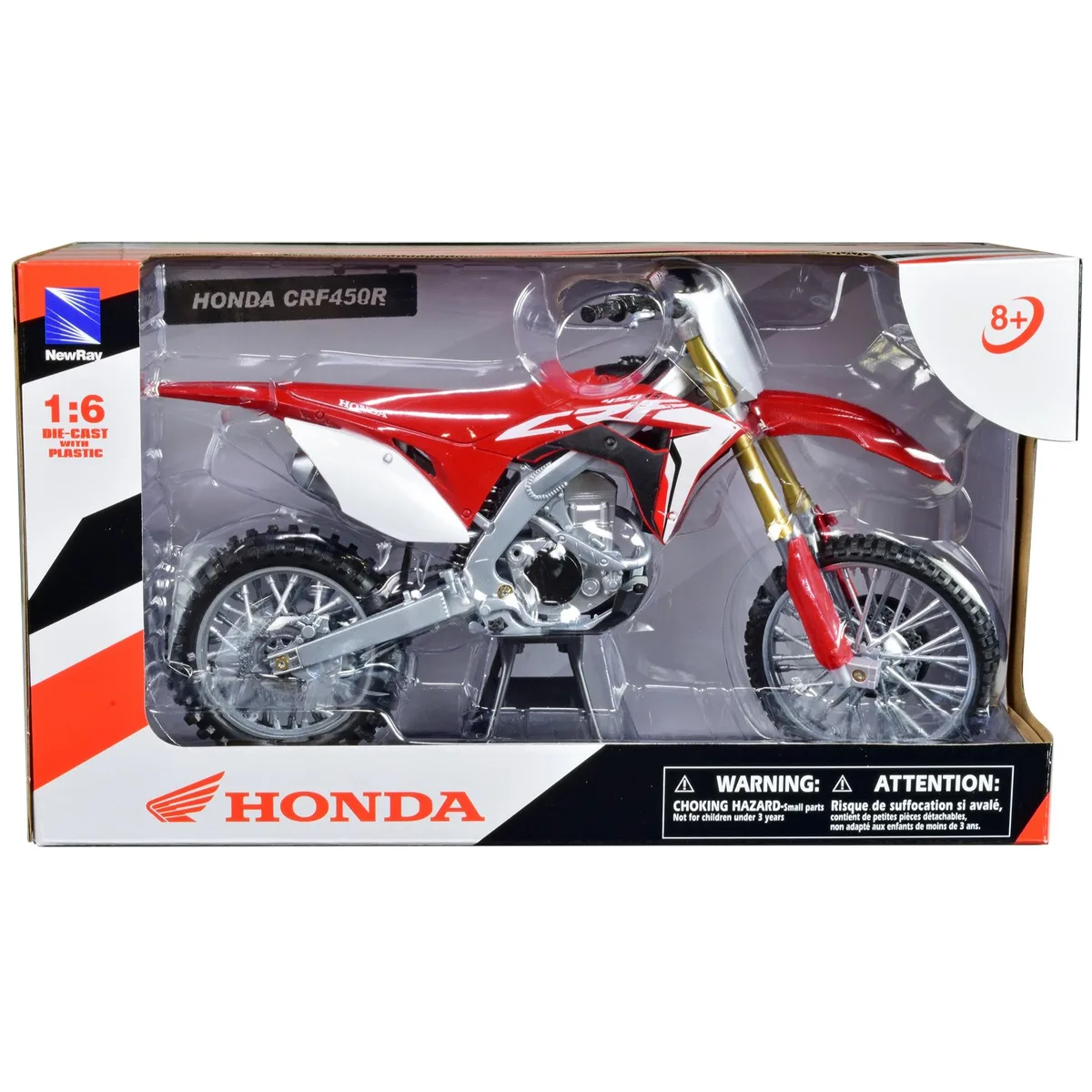 New Ray Toys New Ray Toys Honda CRF450R 1/6 Diecast Motorcycle Red White — product photo