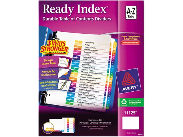 Avery Avery 11125 Ready Index Table of Content Divider A-Z Multicolor Letter — product photo
