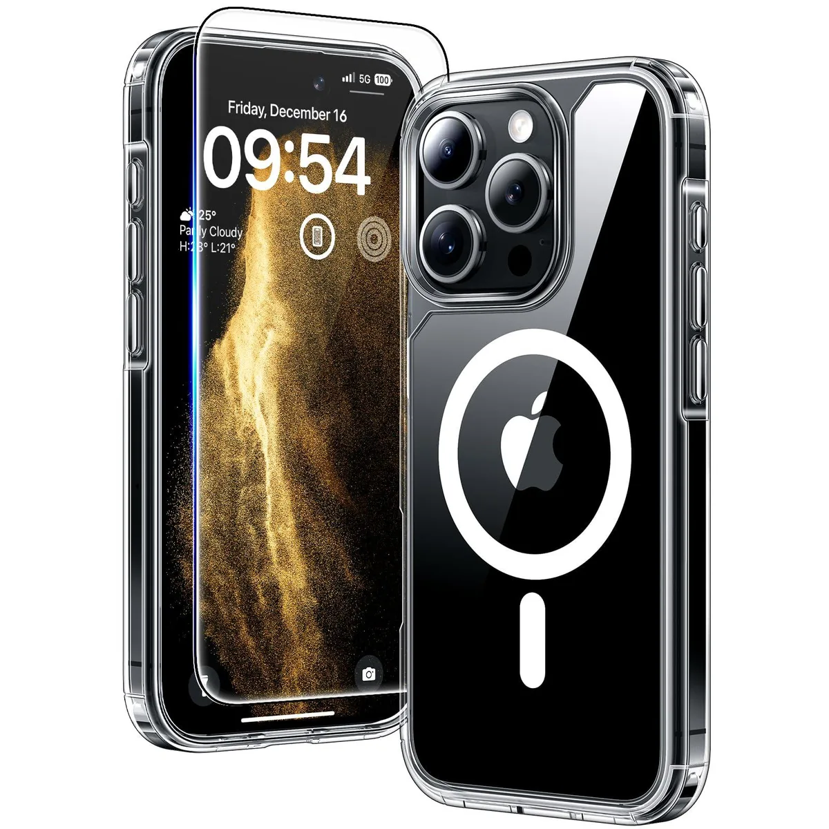  TAURI iPhone 16 Pro Case Clear MagSafe 38 N52 Magnets 18N Military Drop Tested with Screen Protector — product photo