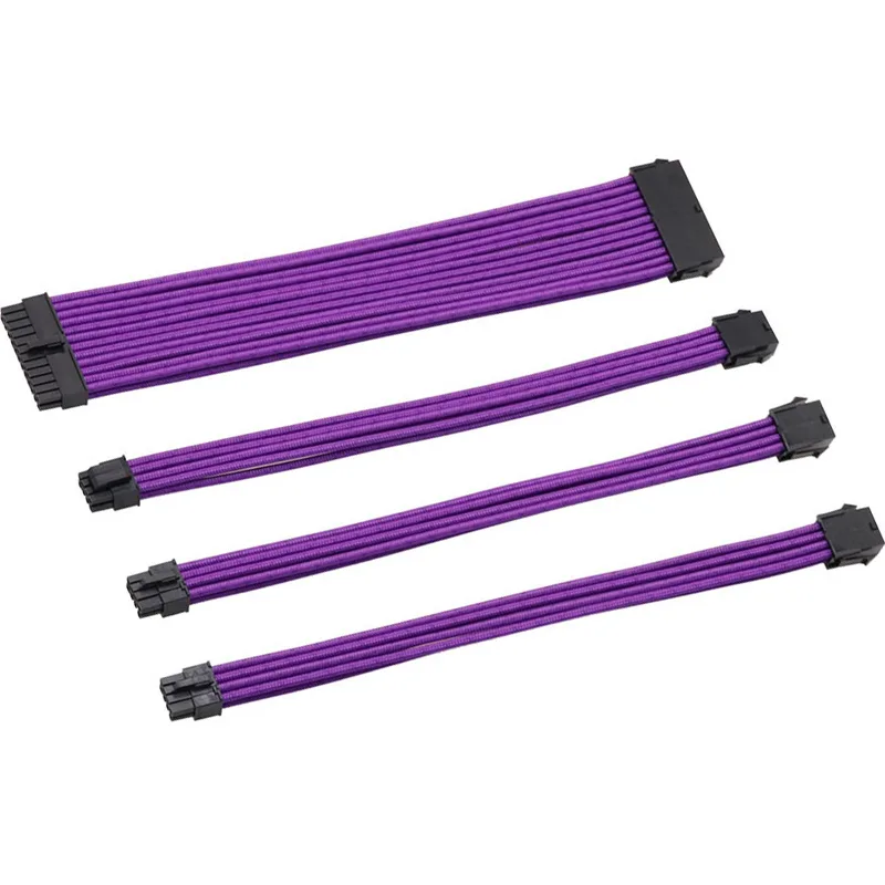 Corn Electronics Corn Electronics Sleeved PSU Extension Cable Kit 24-Pin 8-Pin 4+4-Pin 300mm Purple — product photo