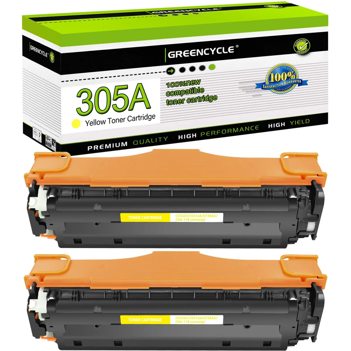 GREENCYCLE GREENCYCLE 305A Yellow Toner Cartridge 2 Pack CE412A — product photo