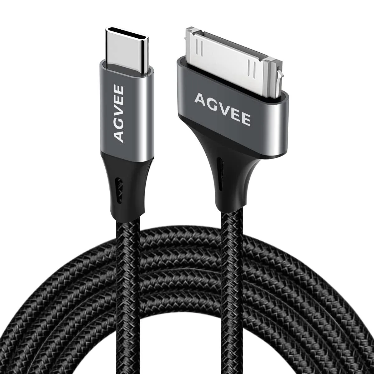 Two dark gray braided USB-C to 30-pin cables, three feet long