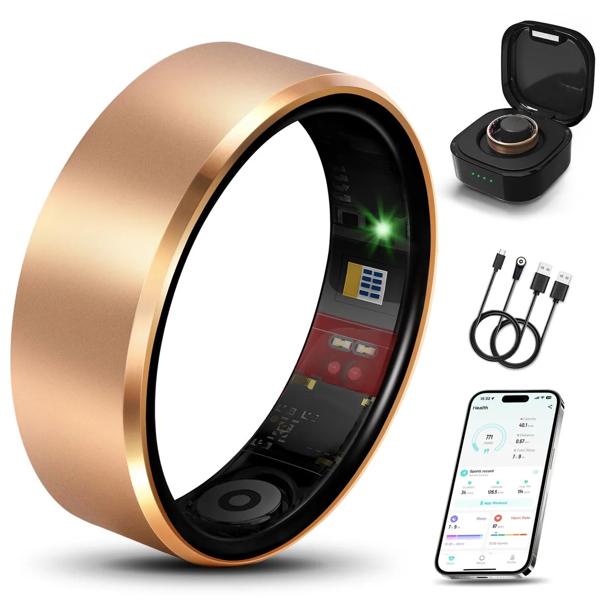 Black smart ring with micro-matte finish, slim 7mm band, fingerprint resistant design
