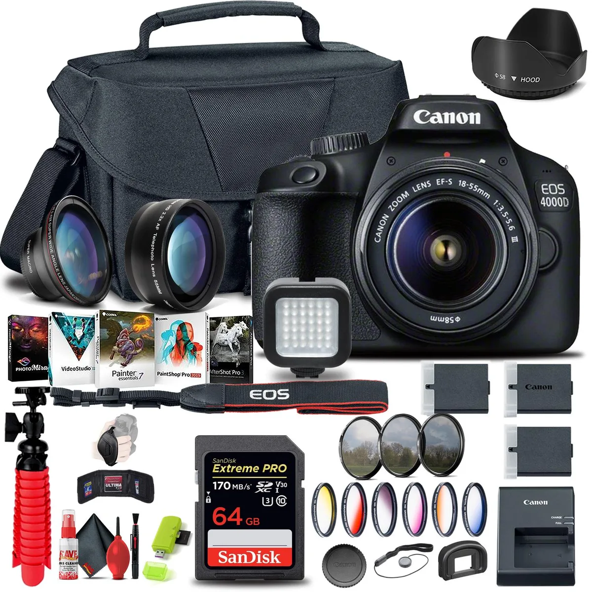 Canon Canon EOS 4000D DSLR Camera with 18-55mm Lens + 64GB Card &amp; Accessory Bundle — product photo