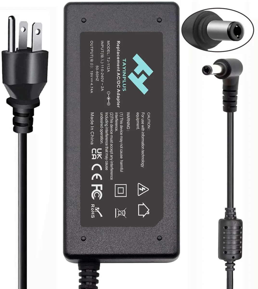 myVolts myVolts 19V 4.74A 90W ASUS Adapter 5.5x2.5mm U56e K53e A55a D550m K501 K501u U46e X551 X551m K601 Q501AC — product photo