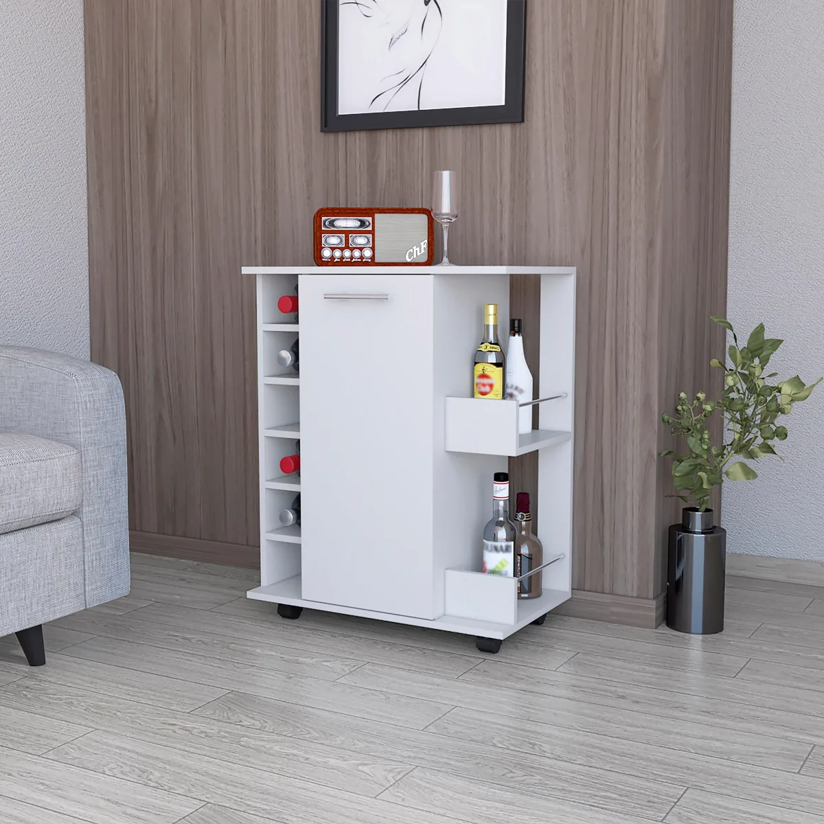 FM FURNITURE FM FURNITURE Newport Bar Cart 6 Wine Rack 2 Shelves Black FM9023MLB — product photo