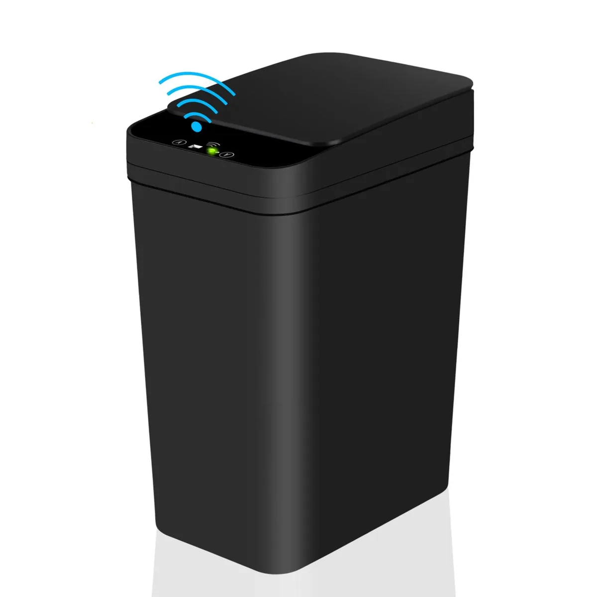 Three white narrow touchless bins with motion sensor lids