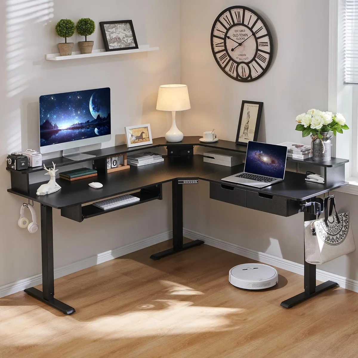 BFKK BFKK 60" L Shaped Electric Standing Desk Carbon Fiber Black — product photo
