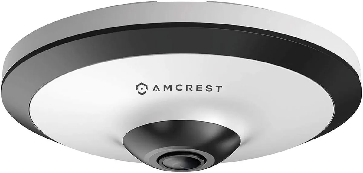 White dome IP camera with 1.4mm fisheye lens for 360° panoramic view