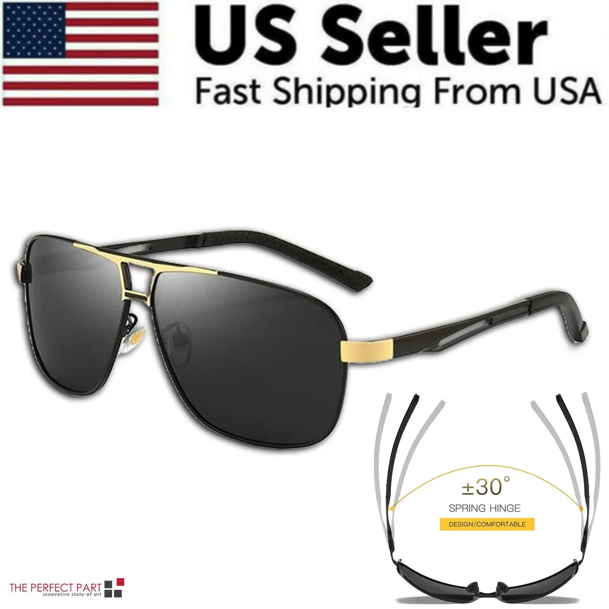 The Perfect Part The Perfect Part Polarized Sunglasses Style 1 Gold/Black 48mm Bridge 20mm Temple 137mm UV400 — product photo