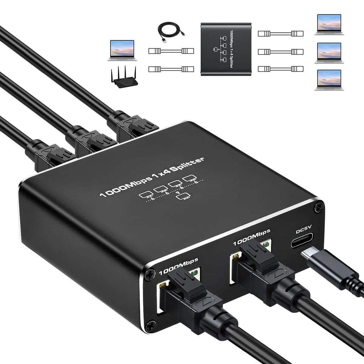 Vszerda Vszerda H41 Ethernet Splitter 1 to 4 1000Mbps USB Powered — product photo