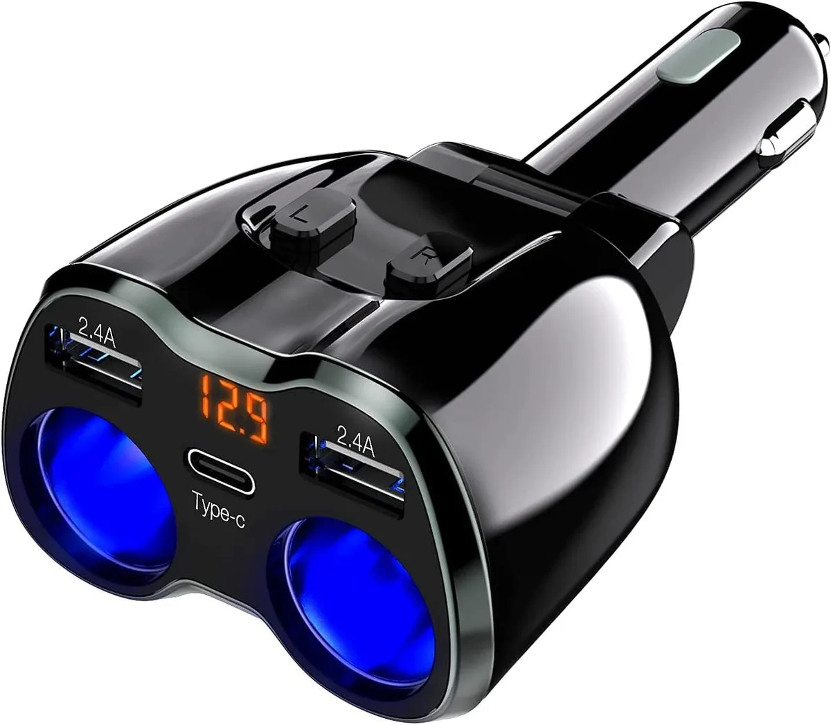Hamzan Hamzan USB-C Car Charger 2 Sockets 12/24V 80W Dual USB-C Separate Switch LED Display 10A Fuse — product photo