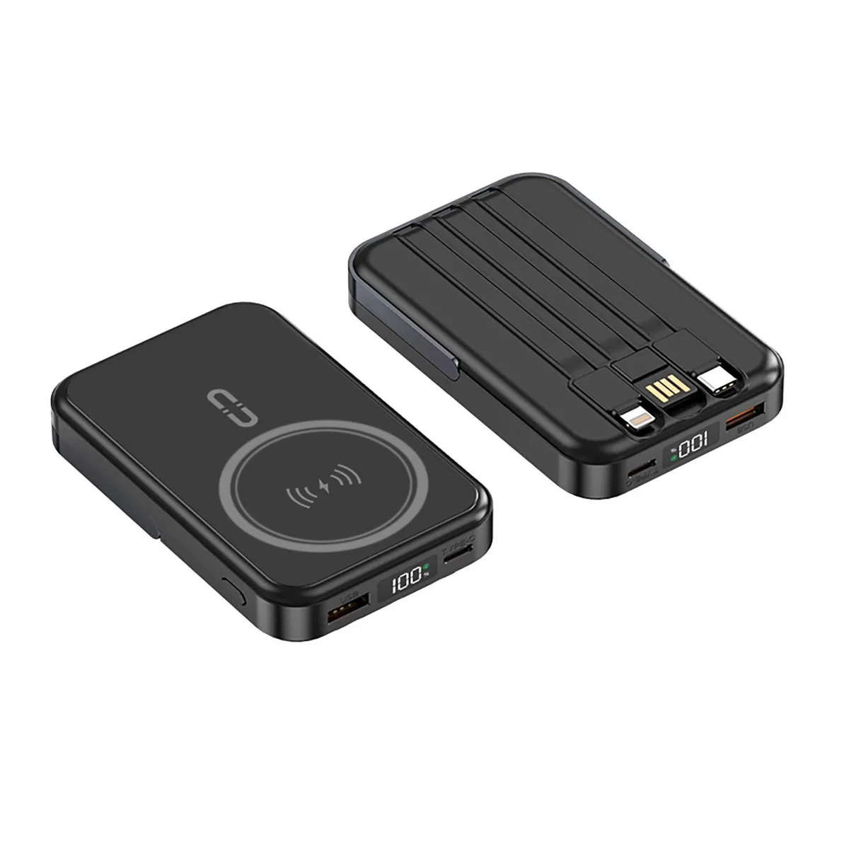 ALPHA DIGITAL INC ALPHA DIGITAL INC 10000mAh Magnetic Wireless Power Bank Black 22.5W PD 15W Wireless 3 Cables Stand — product photo