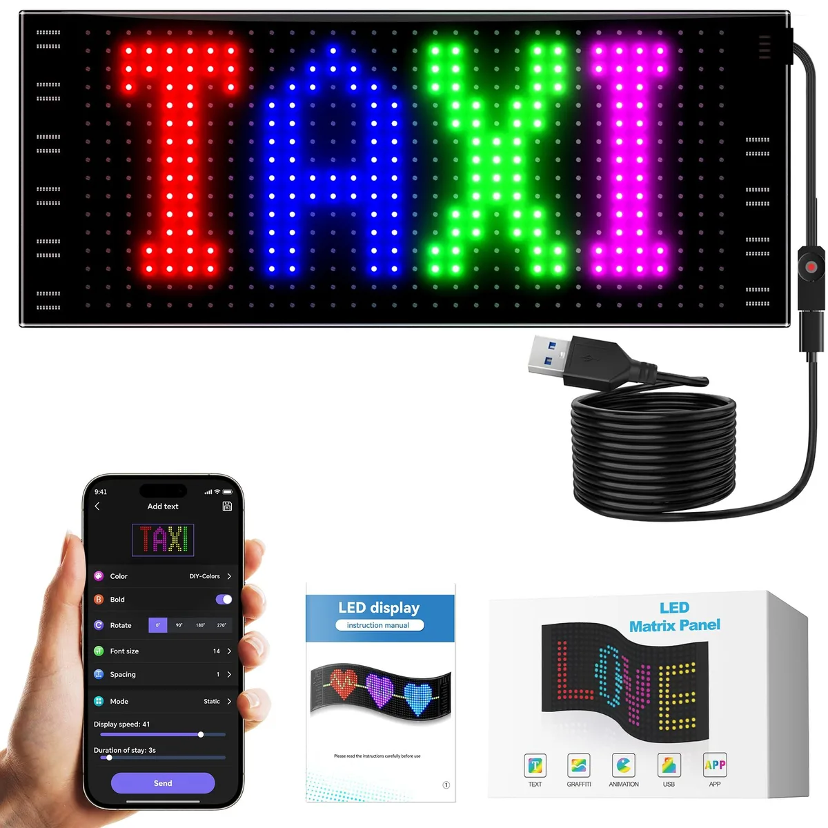 Programmable LED Car Sign Flexible IP66 Bluetooth APP 0.231 kg — product photo