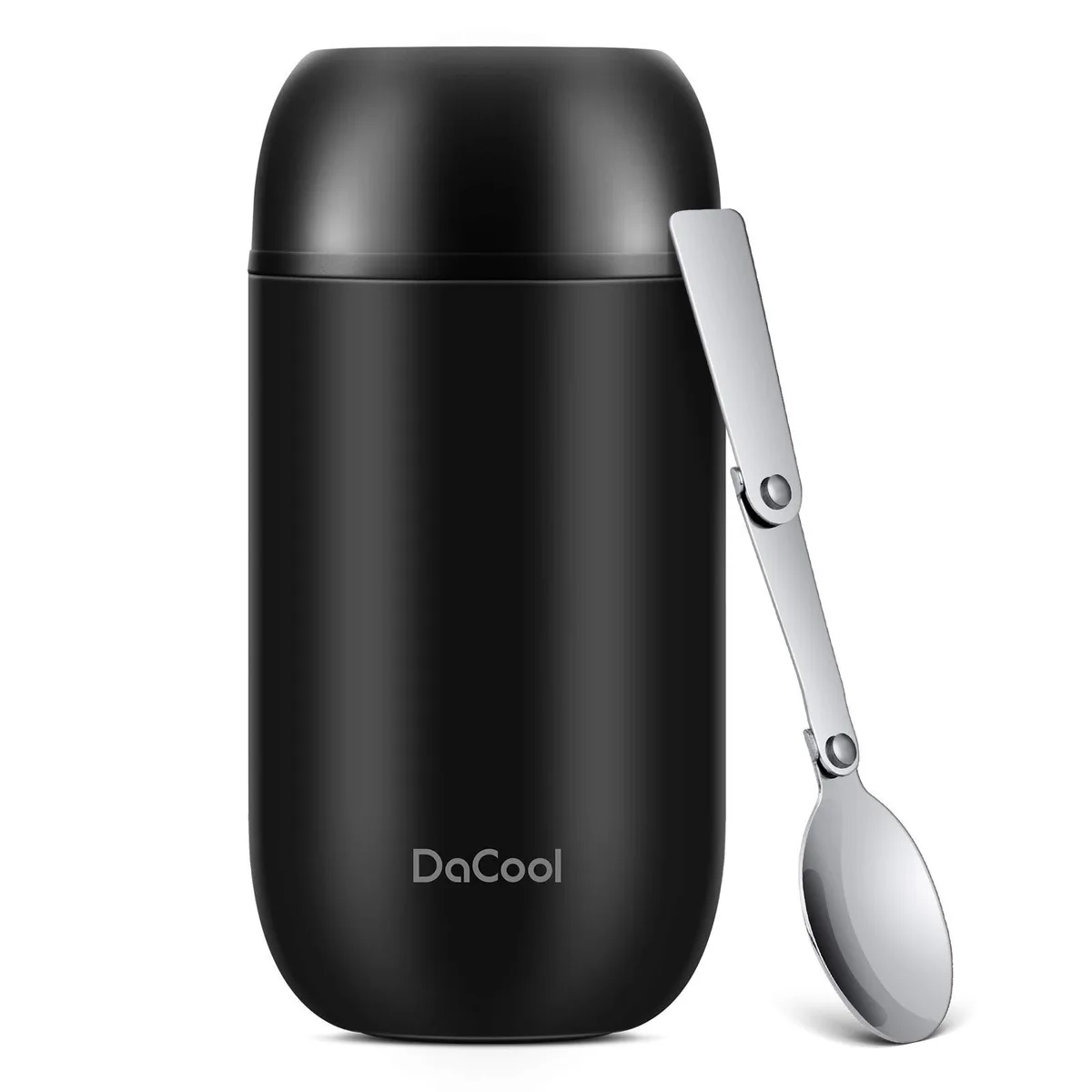 Red insulated 24 oz stainless steel food jar with folding spoon