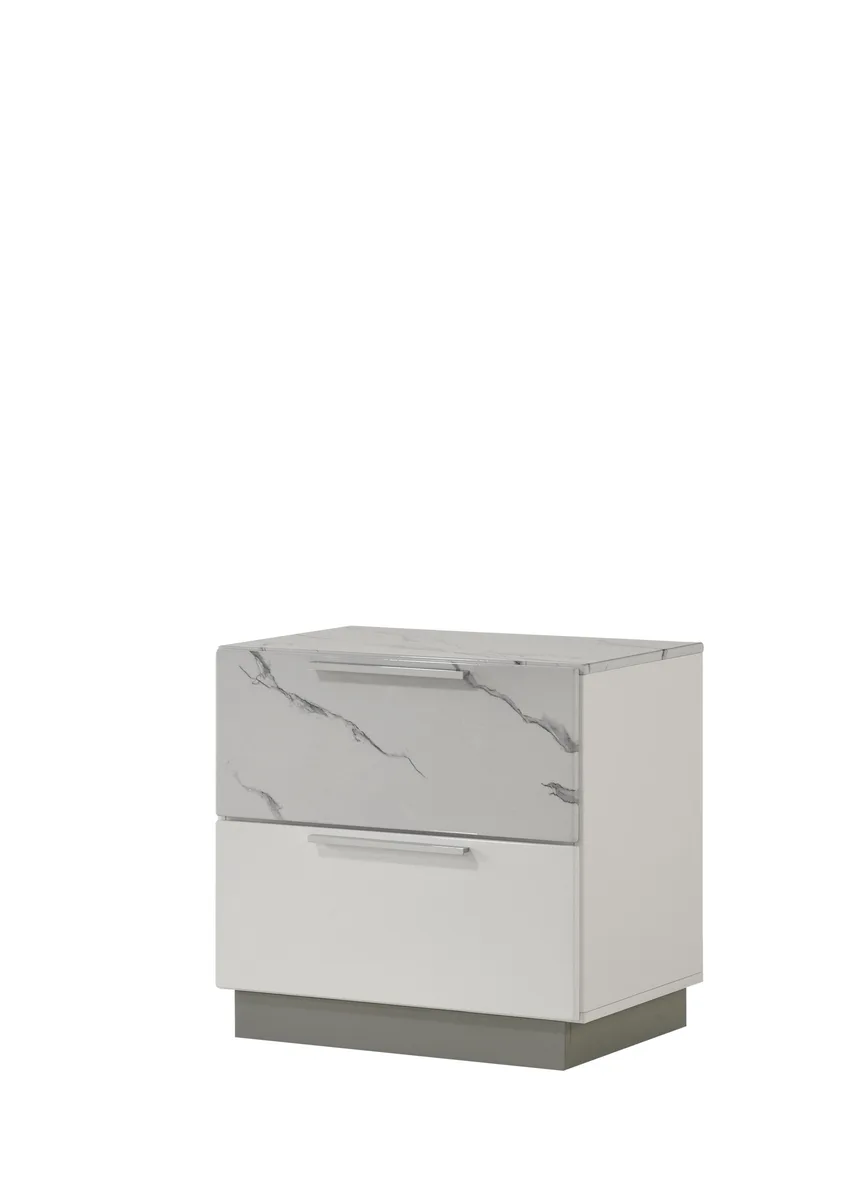 tuphen tuphen Mist Nightstand Two-Tone White Marble Lacquer Velvet-Lined Two Drawers 150108676 — product photo