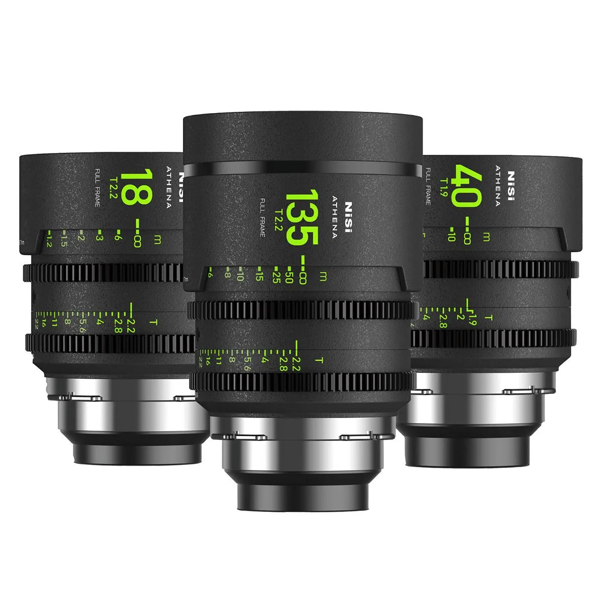 Nisi Nisi ATHENA PRIME Cine Add-On 3-Lens Kit 18mm T2.2 40mm T1.9 135mm T2.2 PL Mount — product photo