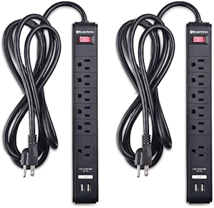 TAURKENAM TAURKENAM 2-Pack 6-Outlet Surge Protector Power Adapter with USB Ports 8 ft — product photo