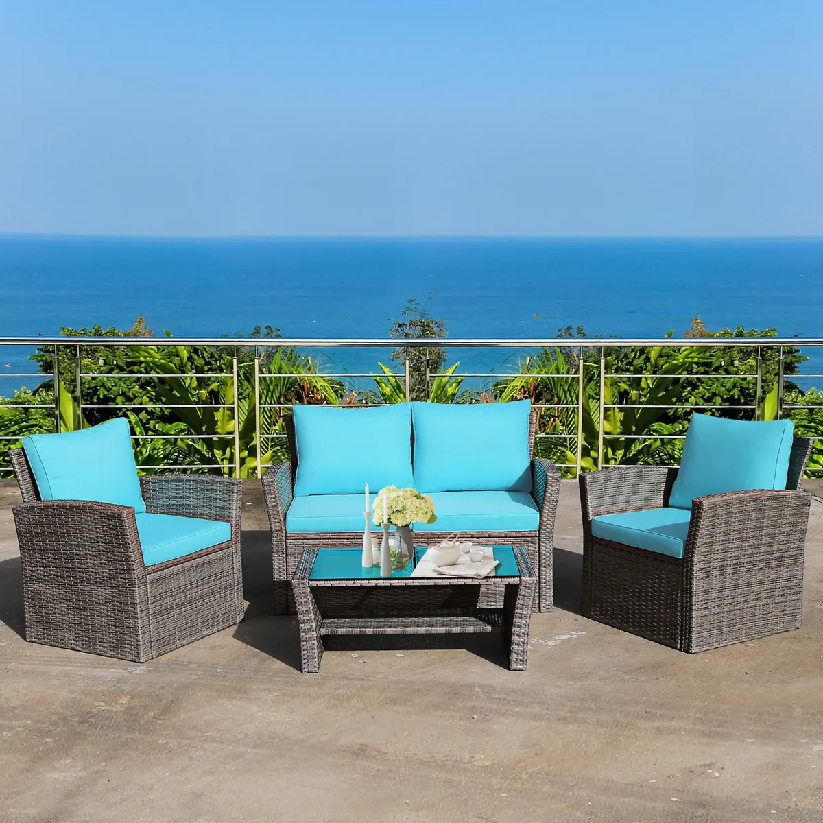Costway Costway 4PCS Patio Rattan Furniture Set Turquoise — product photo