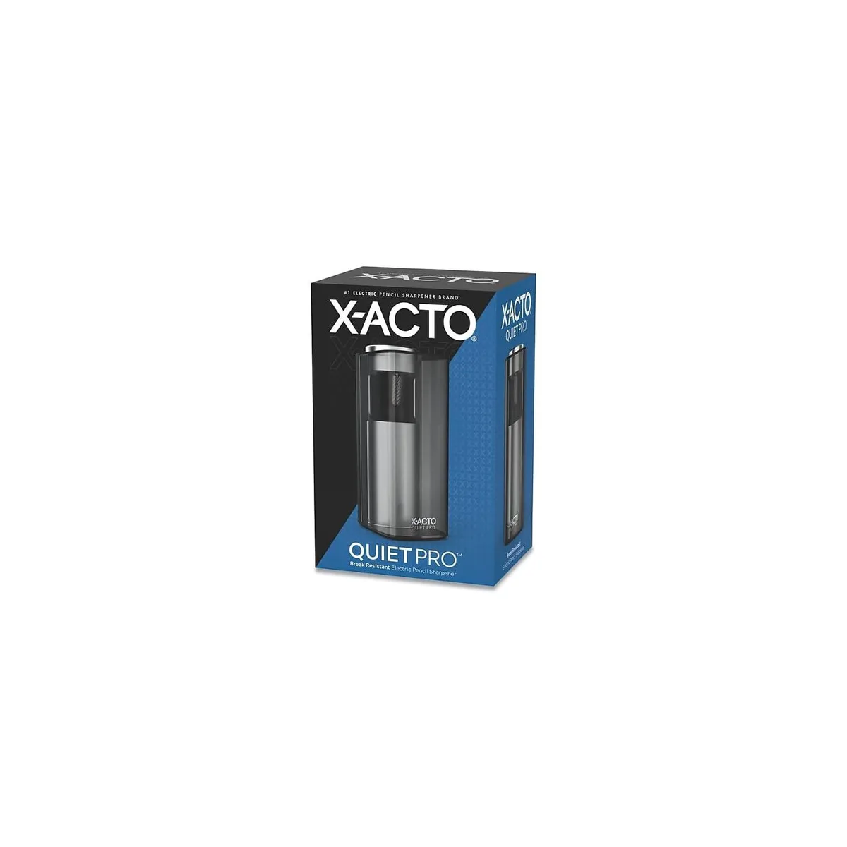 Black X-ACTO Quiet Pro electric pencil sharpener, corded, compact rectangular shape