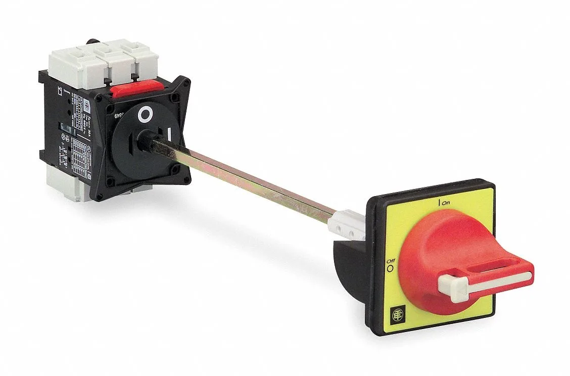 Square D VCCF2 three-pole load-break switch with red handle and extension shaft