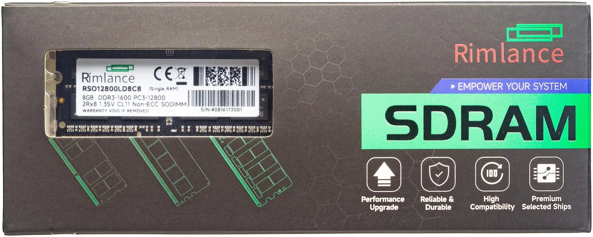RIMLANCE RIMLANCE RSO12800LD8C8-1 8GB 1.35V DDR3 1600MHz 204-Pin SO-DIMM laptop RAM — product photo