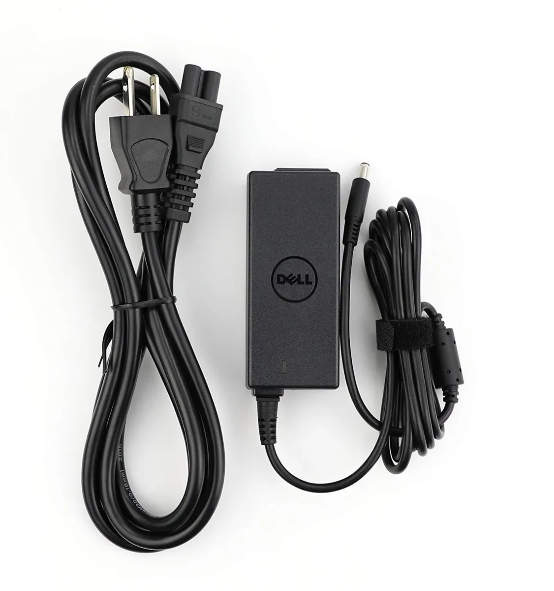 Black rectangular Dell 45W AC adapter with barrel connector and North American power cord