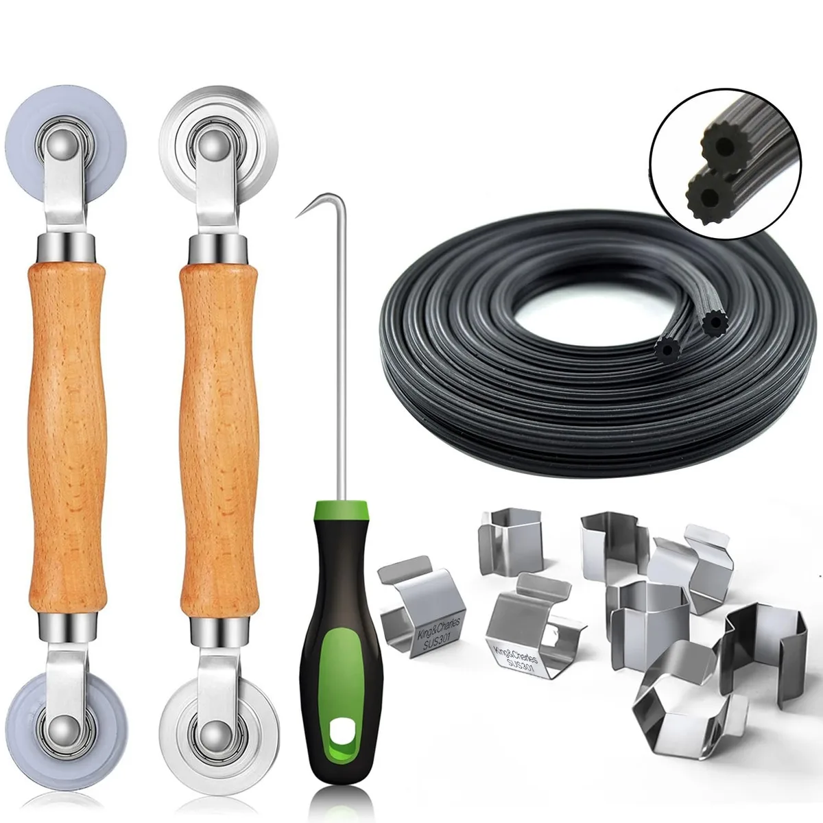 Screen Repair Kit 5-in-1 32ft Spline .14in 8 Clips 2 Rollers — product photo